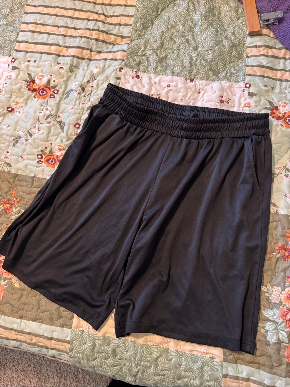 Black Mens Elastic-Waist Shorts